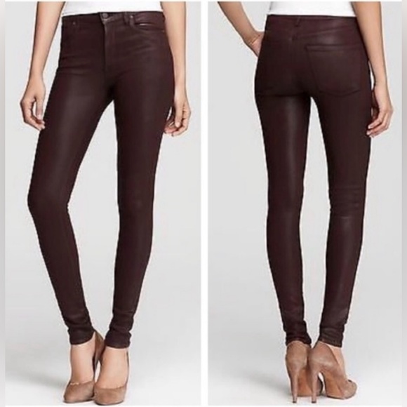 Citizens of Humanity Rocket Slick High Rise Coated Skinny Jeans Burgundy Size 26 - Picture 1 of 9